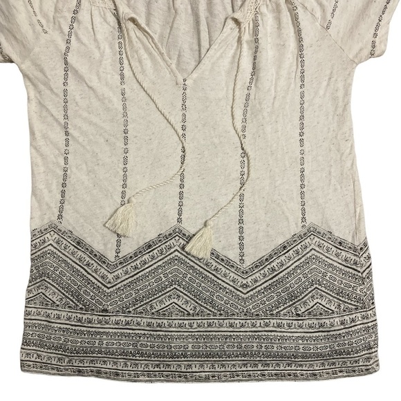 XS Beige & Black Boho Tassle String Lucky Brand Top - Picture 6 of 7